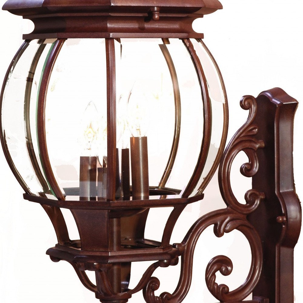 Walnut And Clear Four Light Beveled Dimmable Outdoor Hanging Lights With Walnut And Clear Shades