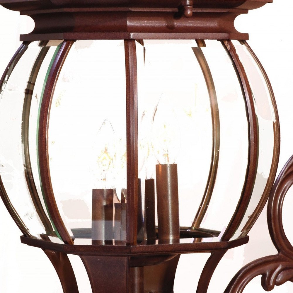 Walnut And Clear Four Light Beveled Dimmable Outdoor Hanging Lights With Walnut And Clear Shades