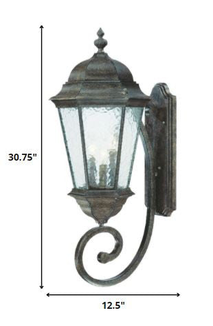 Black And Clear Three Light Hammered Dimmable Outdoor Hanging Lights With Black And Clear Shades