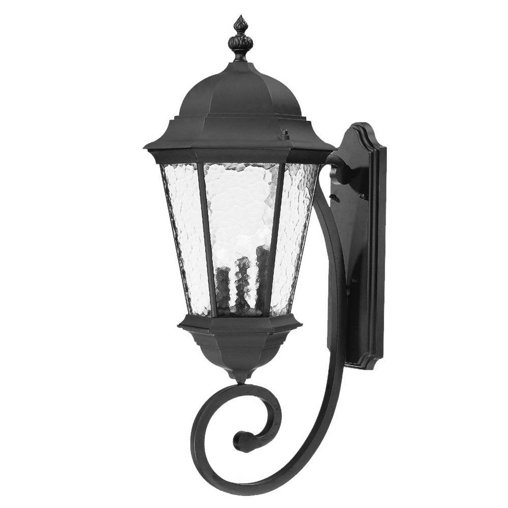 Black And Clear Three Light Hammered Dimmable Outdoor Hanging Lights With Black And Clear Shades