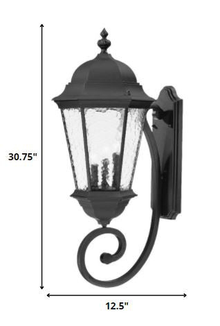 Black And Clear Three Light Hammered Dimmable Outdoor Hanging Lights With Black And Clear Shades