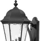 Black And Clear Three Light Hammered Dimmable Outdoor Hanging Lights With Black And Clear Shades