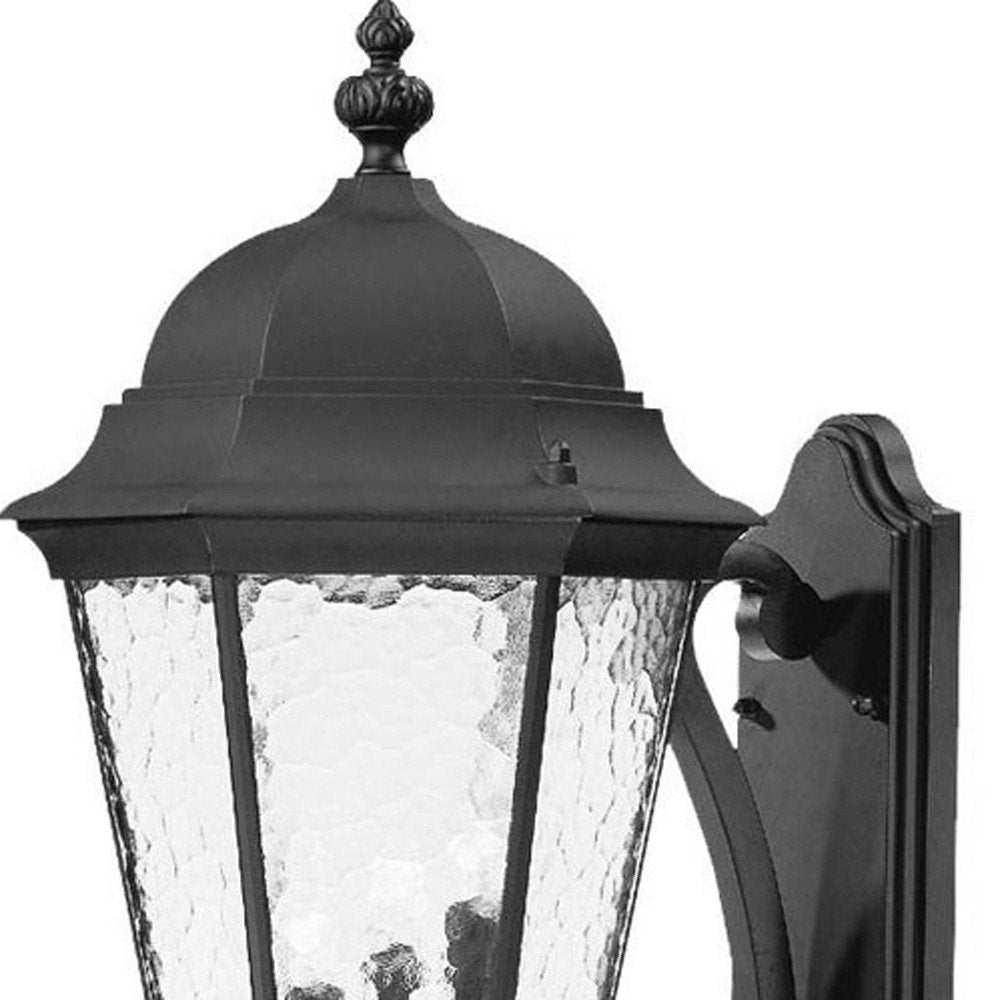Black And Clear Three Light Hammered Dimmable Outdoor Hanging Lights With Black And Clear Shades