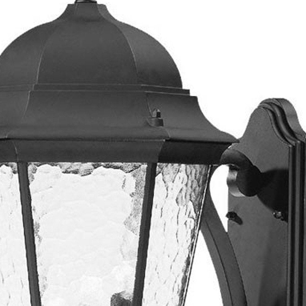 Black And Clear Three Light Hammered Dimmable Outdoor Hanging Lights With Black And Clear Shades