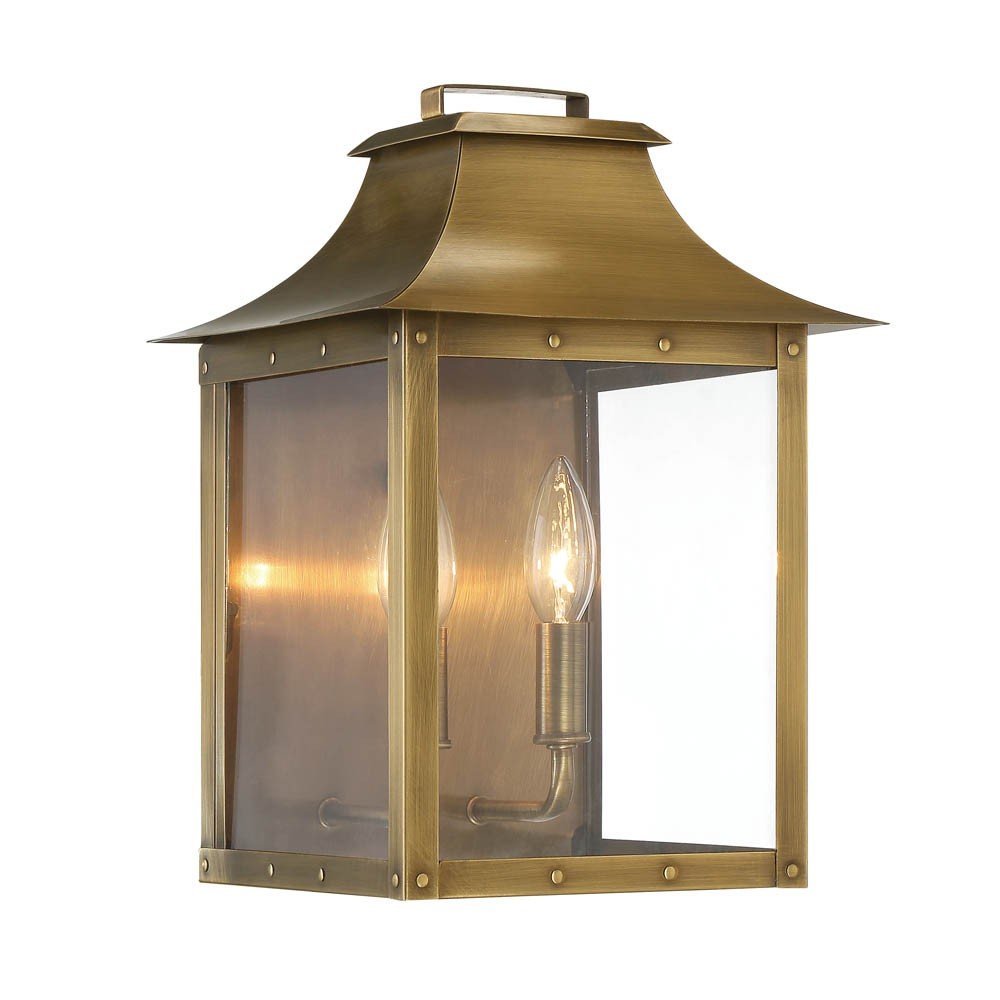 Brass And Clear Two Light Transparent Dimmable Outdoor Hanging Lights With Brass And Clear Shades