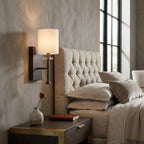 Minimalist Bronze Wall Sconce with Fabric Shade