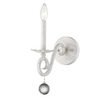 12" Off White Rustic Metal Candle Wall Light With Hanging Crystal