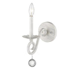 12" Off White Rustic Metal Candle Wall Light With Hanging Crystal
