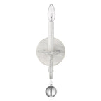 12" Off White Rustic Metal Candle Wall Light With Hanging Crystal