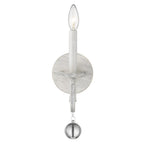 12" Off White Rustic Metal Candle Wall Light With Hanging Crystal
