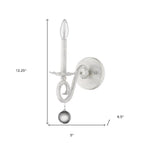 12" Off White Rustic Metal Candle Wall Light With Hanging Crystal
