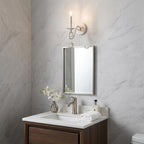 12" Off White Rustic Metal Candle Wall Light With Hanging Crystal