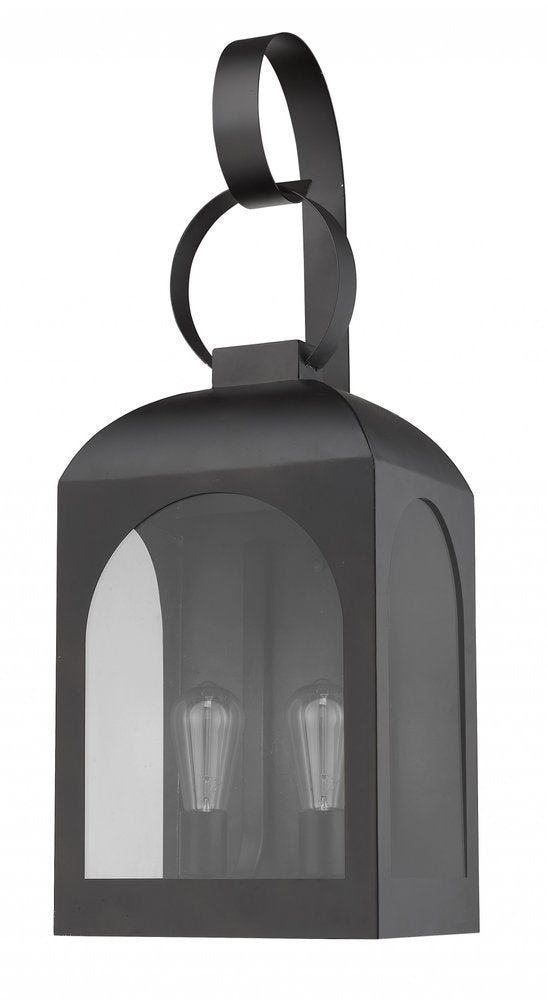 Black And Clear Two Light Transparent Dimmable Outdoor Hanging Lights With Black And Clear Shades