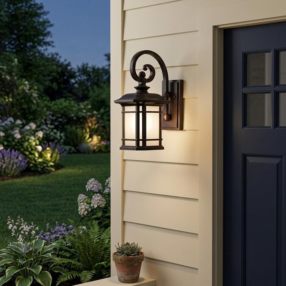 Antique Bronze Frosted Linen Glass Lantern Wall Light