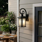 XL Matte Black Frosted Linen Glass Lantern Wall Light