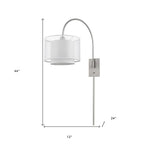 44" Clear Silver And White Metal And Sheer Fabric Flush Mount Wall Sconce