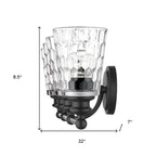 9" Black And Clear Metal and Glass Vanity Flush Mounted Sconce
