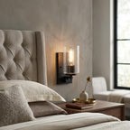 Black Metal and Textured Glass Wall Sconce