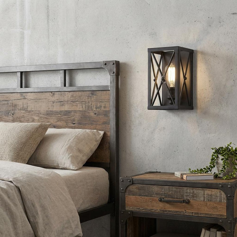 Matte Black Metal Geometric Wall Light