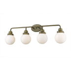 36" Brass And White Metal And Glass Four Light Vanity Light