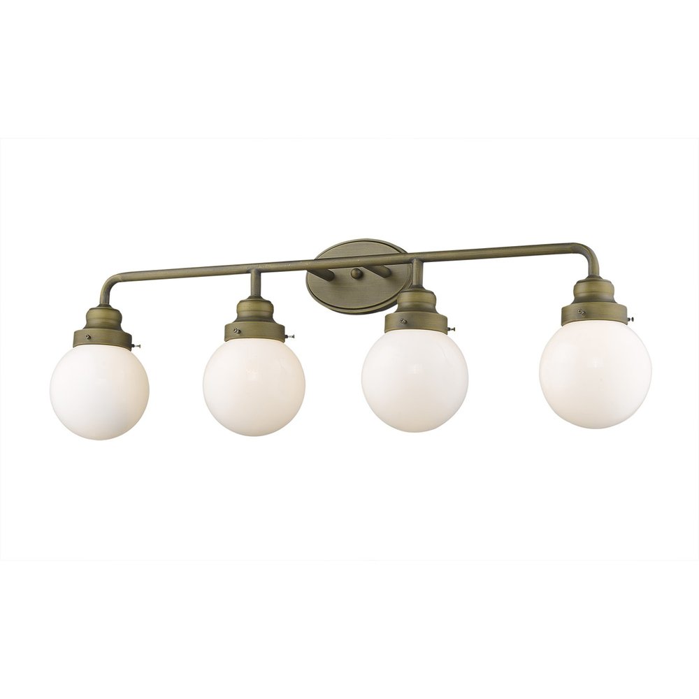 36" Brass And White Metal And Glass Four Light Vanity Light