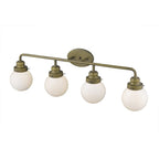 36" Brass And White Metal And Glass Four Light Vanity Light