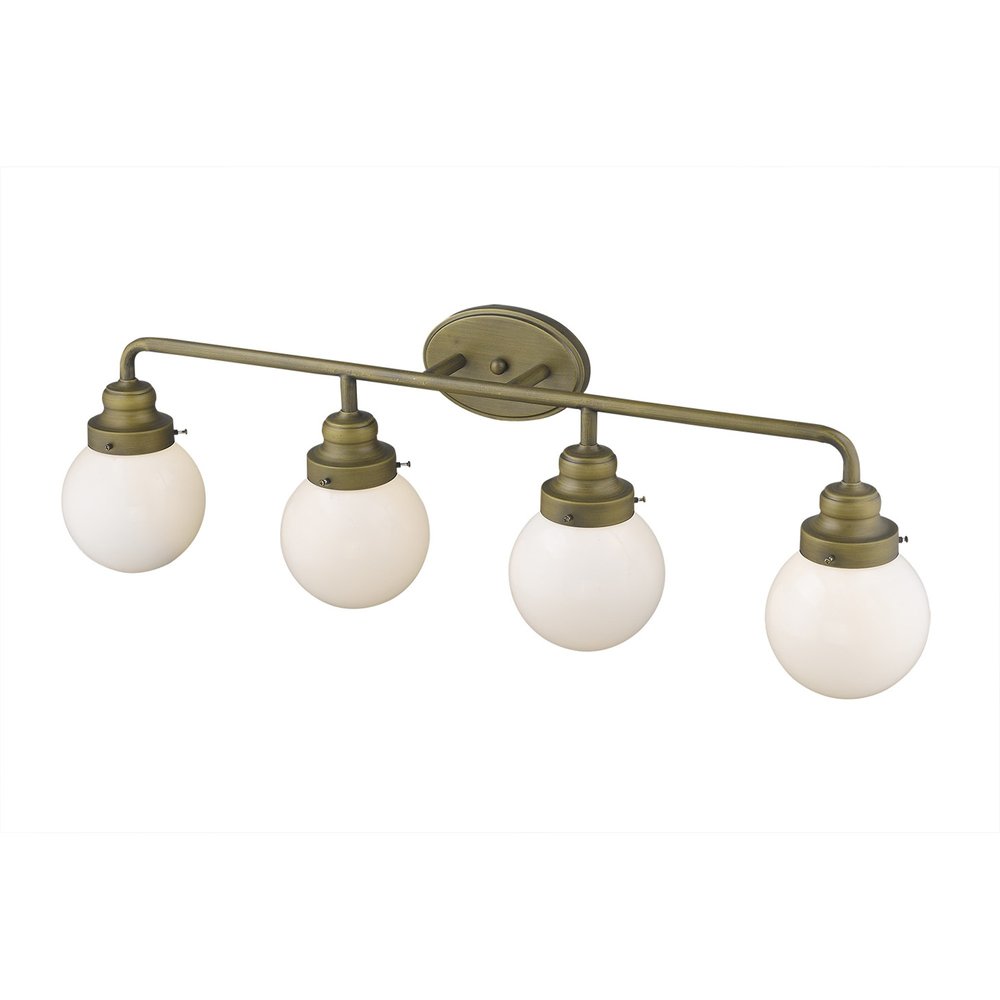 36" Brass And White Metal And Glass Four Light Vanity Light