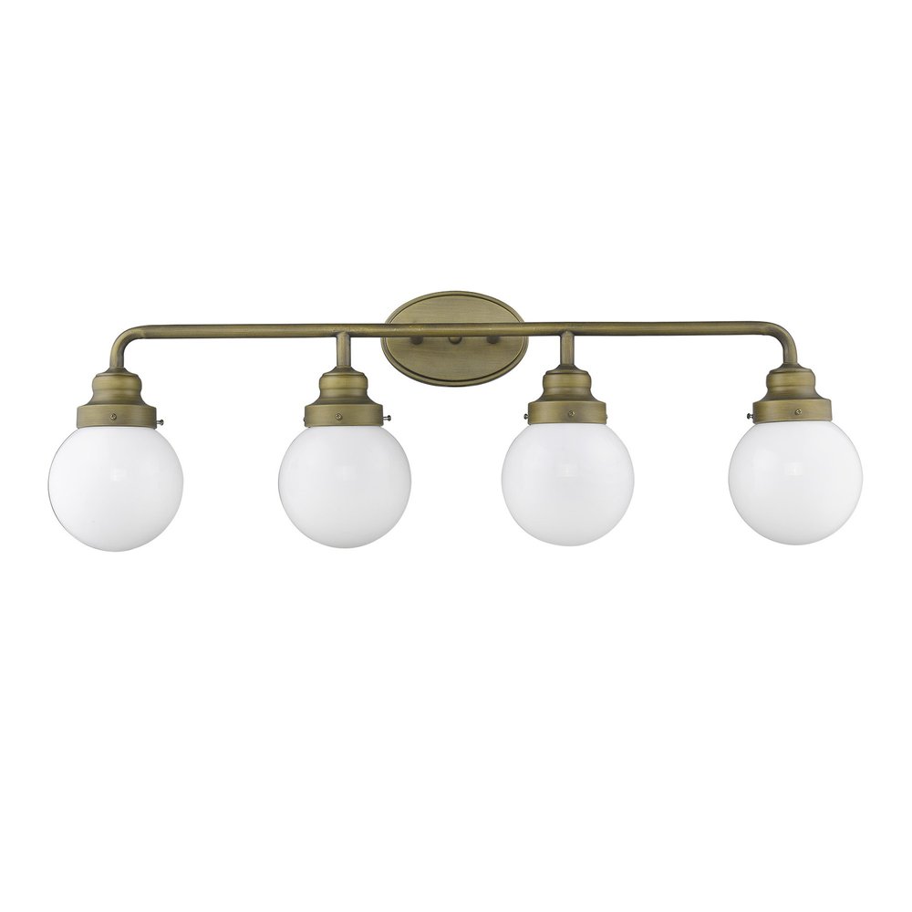 36" Brass And White Metal And Glass Four Light Vanity Light