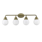 36" Brass And White Metal And Glass Four Light Vanity Light