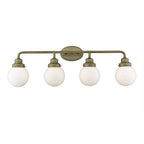 36" Brass And White Metal And Glass Four Light Vanity Light