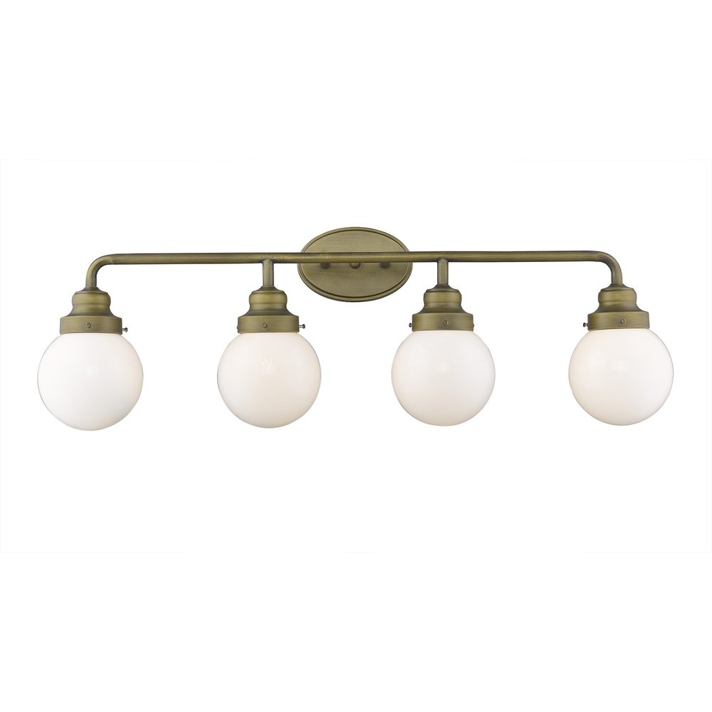 36" Brass And White Metal And Glass Four Light Vanity Light