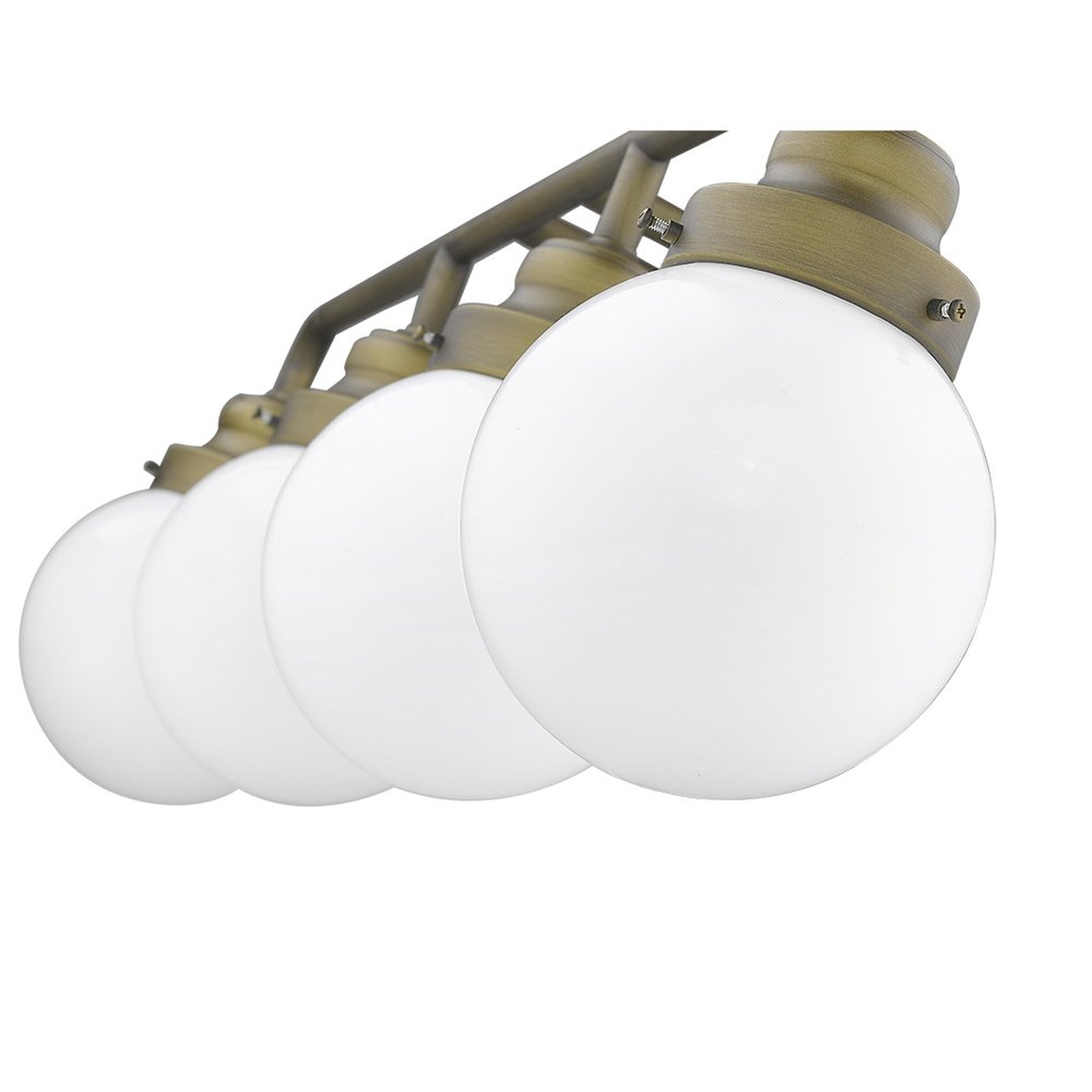 36" Brass And White Metal And Glass Four Light Vanity Light