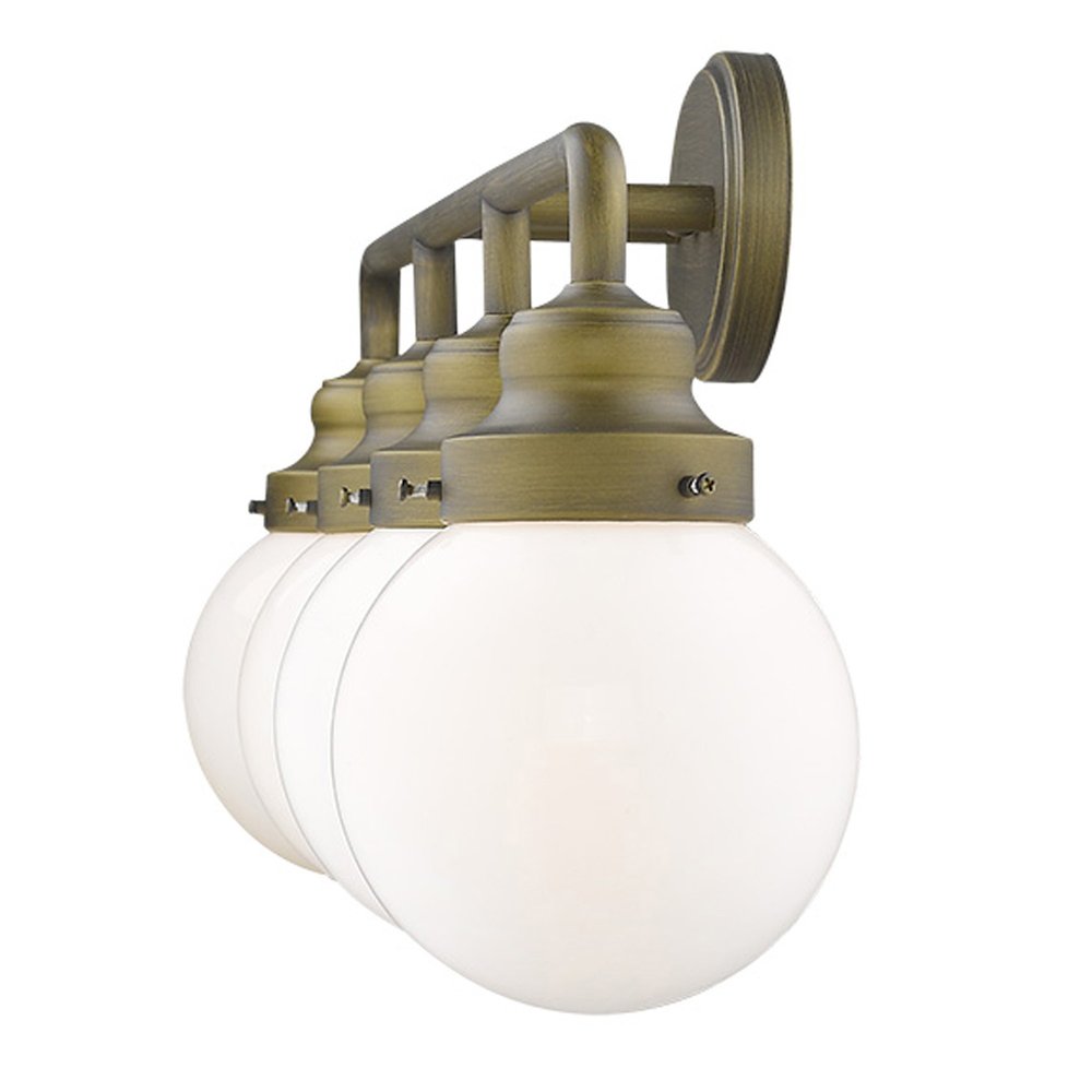 36" Brass And White Metal And Glass Four Light Vanity Light