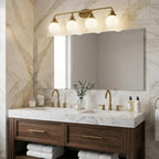 36" Brass And White Metal And Glass Four Light Vanity Light