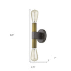Two Light Brass and Wood Wall Sconce