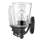 8" Black And Clear Metal and Glass Vanity Flush Mounted Sconce