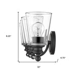 8" Black And Clear Metal and Glass Vanity Flush Mounted Sconce