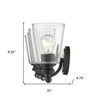8" Black And Clear Metal and Glass Vanity Flush Mounted Sconce