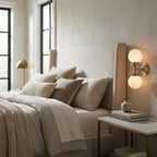 Two Light Silver Wall Sconce with Round Frosted Glass Shade