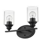 14" Black And Clear Metal and Glass Two Light Flush Mounted Sconce