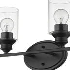 14" Black And Clear Metal and Glass Two Light Flush Mounted Sconce