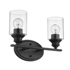 14" Black And Clear Metal and Glass Two Light Flush Mounted Sconce