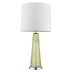 29" Green Glass Buffet Lamp With Off White Empire Shade