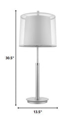 31" Silver Metal Table Lamp With White Empire Shade