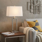 30" Silver Metal Table Lamp With White Rectangular Shade