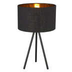 22" Black Metal Tripod Table Lamp With Black Drum Shade