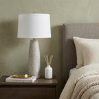 33" Light Gray Ceramic Table Lamp With White Drum Shade