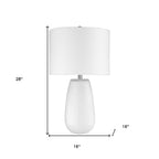 28" White Glass Table Lamp With White Drum Shade