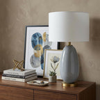 29" Light Gray Glass Table Lamp With White Drum Shade