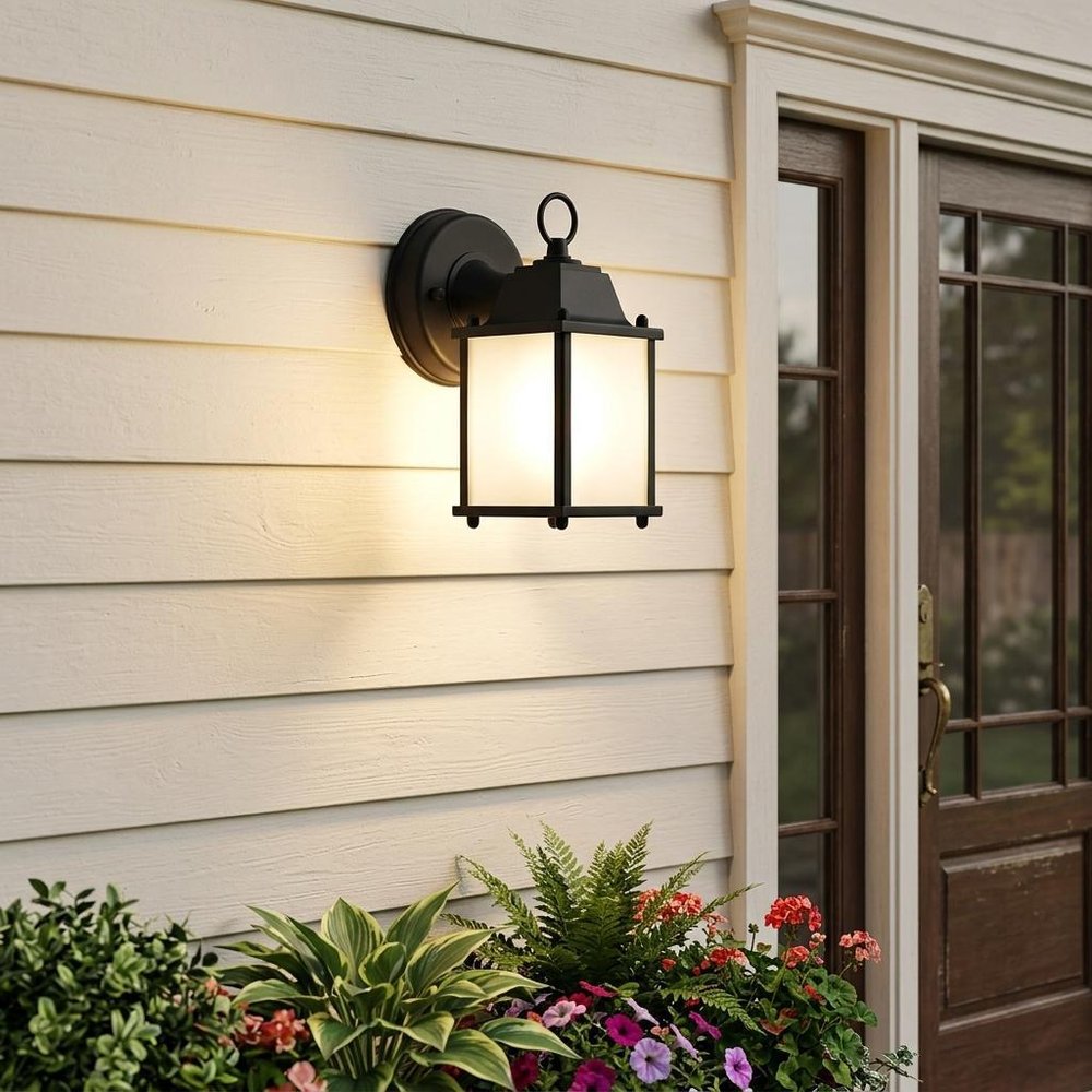 Matte Black Hanging Frosted Glass Lantern Wall Light
